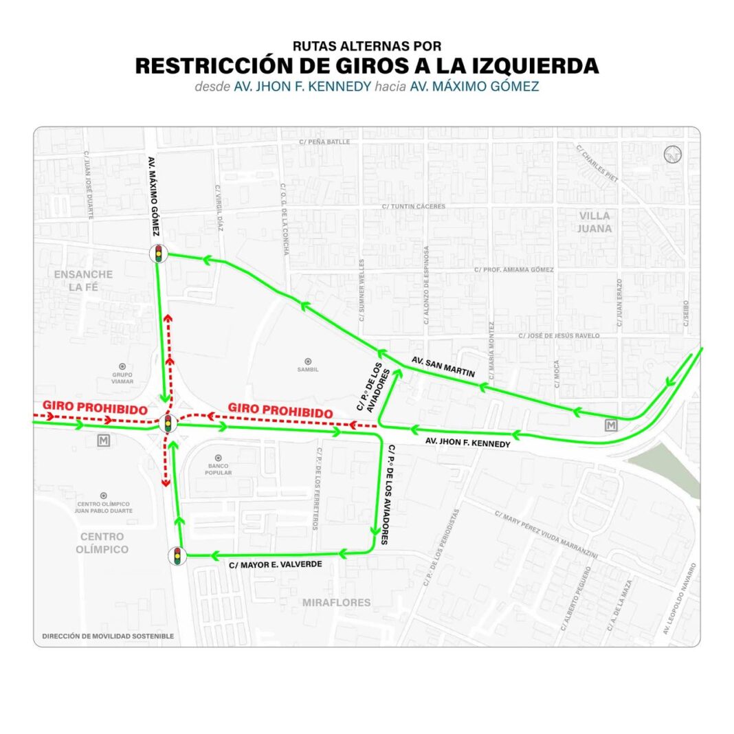 Ponen en marcha cuarta fase de restricción de giros a la izquierda en Kennedy y 27 de Febrero